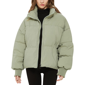 Women's <b>Cropped</b> <b>Puffer</b> <b>Jacket</b> Solid Color Stand Collar Zipper Closure Full Sleeve Winter Warm Thick Outerwear Best Selling - Product Image 4