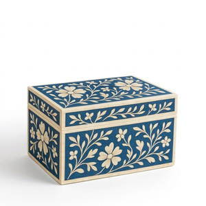 Premium Bela Artisan Handmade Floral Bone Inlay <b>Box</b> | Blue White Decorative Jewelry Organizer <b>Keepsake</b> | Kitchen Living Room - Product Image 1