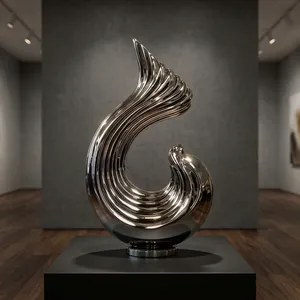 Escultura Moderna de Cisne Abstracto en Acero Inoxidable Pulido, Arte Metálico Decorativo de Lujo para Vestíbulo de Hotel, Sala de Estar, Oficina e Interiores - Product Image 1
