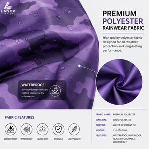 Custom Men's Waterproof Purple <b>Camouflage</b> Hooded Rain Suit Rain Jacket and Pants Set Outdoor Tracking Fishing Motorcycle OEM ODM - Product Image 5
