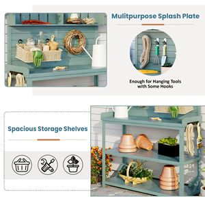 TOPMAX 65 \ "grande panca per vasche da giardino rustica in legno casale verde 4 ripiani gancio laterale per postazione di lavoro per Patio esterno - Product Image 6