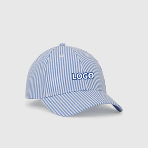 Casquette de baseball sportive en coton sergé rayé bleu personnalisée, 6 panneaux, réglable, unisexe, décontractée, printemps-été, logo brodé, bouton avant - Product Image 1