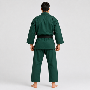 Kimono de karaté vert pour homme, uniforme adulte 100% coton, tenue d'entraînement durable avec ceinture noire, coupe classique - Product Image 2