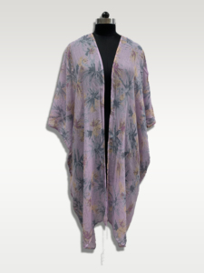 Robe longue ample en mousseline de soie à imprimé floral, col en V, manches trois quarts, style bohème d'été - Product Image 1