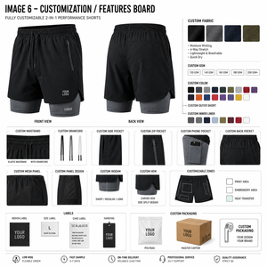 Men's Athletic Shorts With Compression Inner Liner Quick Dry Stretch Sporty Design Front Logo Pocketed 2-In-1 <b>Layer</b> - Product Image 4