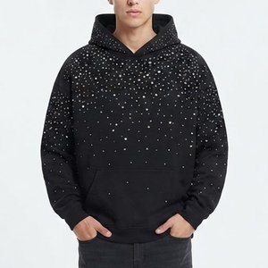 High Custom New Men's <b>Black</b> Glitter Dot Print Hooded Sweatshirt Regular Fit Casual Autumn Wear Fleece Knitted <b>Hoodie</b> with Pocket - Product Image 1