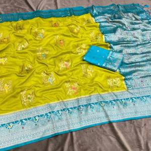 VASTRA COTTAGE Sari de seda suave para mujer con tejido jacquard y estampado digital de pashmina, sari de fiesta étnico de alta calidad - Product Image 1