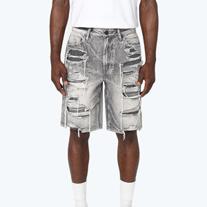 Shorts en jean pour hommes à taille élastique, style urbain, haute qualité, design personnalisé et logo imprimé – Meilleures ventes - Product Image 1
