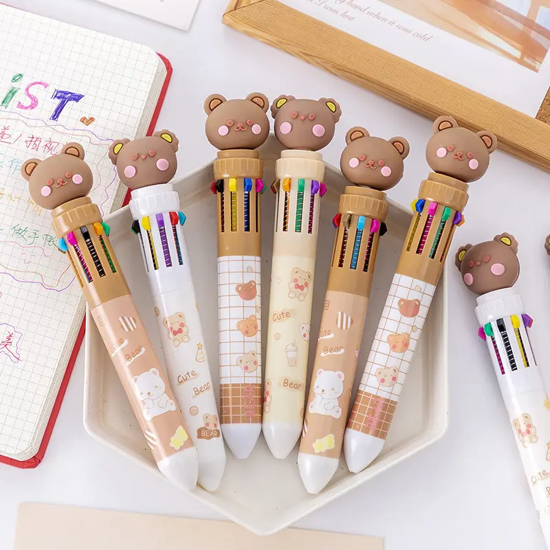 ปากกาหลากสี10 in 1รูปหมีน้อยน่ารักหมี3D ที่สร้างสรรค์ปากกาหลากสี10สี