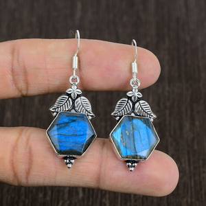 Boucles d'oreilles en labradorite bleue, argent sterling 925, bijoux faits à la main, pierres précieuses, cadeau de luxe - Product Image 1