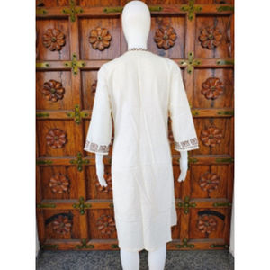 Túnica Informal Premium de Algodón Estilo Boho, Cuello Redondo, Cuello Mondrian, 8 Botones, Manga Larga, Estampado en Bloques, Bordado, ODM, Todas las Temporadas - Product Image 3