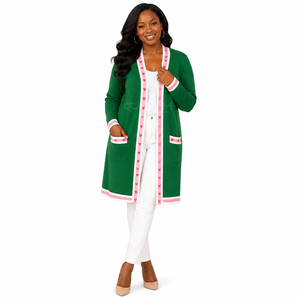 Cosh International - Cárdigan Largo de Punto Verde Acrílico con Adorno de Corazón Rosa, Cuello en V, Manga Larga, Informal, para Mujer - Product Image 3