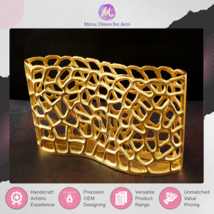 Bulk Distributor Selling Top Notch Quality Aluminum <b>Gold</b> Plated Rectangle Shape Ring Cut Work Sleeping Flower <b>Vase</b> on Sale - Product Image 3