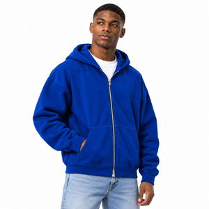 Sweat à capuche zippé unisexe en coton molletonné coupe ajustée, épais, avec poches zippées et épaules tombantes, OEM ODM - Product Image 6