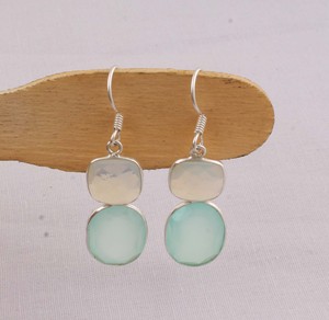 Natural Aqua Chalcedony & Opalite <b>Earrings</b> 925 <b>Sterling</b> <b>Silver</b> Jewelry Manufacturer Wholesale Handmade Gemstone Drop <b>Dangle</b> - Product Image 2