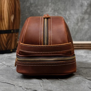 Professional Makeup Artist Handbag Leather Zipper Cosmetic <b>Bags</b> Custom Logo Travel Makeup <b>Bag</b> Brown colour Leather Cosmetic <b>Bags</b> - Product Image 4