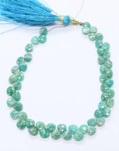 Perles de cœur facettées en amazonite russe naturelle, forme briolette, 5,5-6,5 mm, pierres précieuses en amazonite russe naturelle, perles de cœur, 8 pouces - Product Image 1