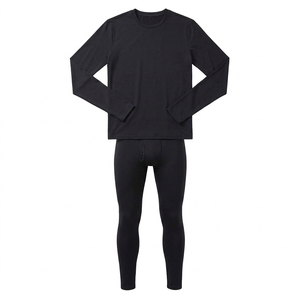 <b>Men's</b> Black Long Sleeve <b>Thermal</b> Underwear <b>Set</b> Breathable Solid Knitted Base Layer Top and Bottoms - Product Image 4