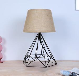 Modern Geometric <b>Iron</b> Table Lamp With Beige Fabric Drum Shade E26 LED Bulb 2700K Warm Light AC 220V Switch Control - Product Image 1