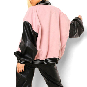 Veste pour homme, veste bomber varsity rose et noire, manches en cuir, streetwear, mode, coupe ample, automne-hiver - Product Image 3