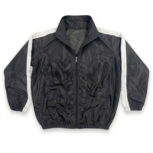 Ensemble de survêtement sportif noir et blanc pour homme avec veste zippée et short, vêtements d'extérieur respirants en polyester pour l'été - Product Image 3