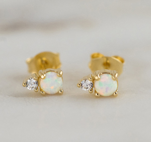 Best Selling Ethiopian Opal Rhodium Plated 925 <b>Silver</b> 5mm Prong Set Pave CZ Minimalist Designer <b>Stud</b> Earrings Fine Jewelry Gift - Product Image 5