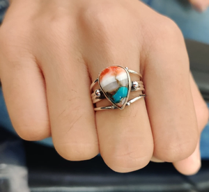 แหวนแต่งงานเงินแท้ 925 ประดับมุกและเทอร์ควอยซ์  ลดความวิตกกังวล  เครื่องประดับเทอร์ควอยซ์  ของขวัญแทนคำมั่นสัญญาสำหรับผู้หญิง  เครื่องประดับเงินสำหรับผู้หญิง - Product Image 3