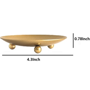<b>Brushed</b> Brass <b>Round</b> Metal Candle Saucer - Low-Profile Elevated Gold Dish with Spherical Ball Stand - Product Image 1