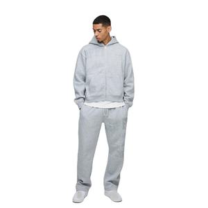 Custom Men’s Light Gray Tracksuit <b>Set</b> Zip Hoodie <b>Jogger</b> Pants Matching Streetwear Casual Two Piece Sportswear - Product Image 1