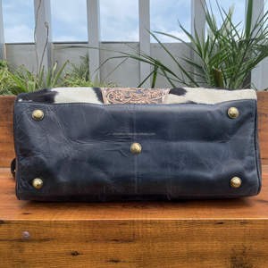 Bolsas de estilo a cuadros personalizadas OEM al por mayor para equipaje de viaje de lona duradera de cuero de vaca con flecos unisex Weekender Tooled - Product Image 5