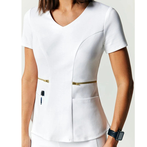 Conjuntos de Uniformes Médicos para Mujer, Estilo con Cierre, 2 Bolsillos, Color Gris, Material de Punto con Spandex, Logotipo Personalizado, Servicio OEM, Secado Rápido 2027 - Product Image 5