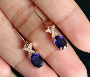 Pendientes Colgantes de Zafiro Azul con Moissanita, Estilo Art Deco, Plata de Ley 925, Chapados en Oro Rosa de 14K, Joyería para Mujer - Product Image 6