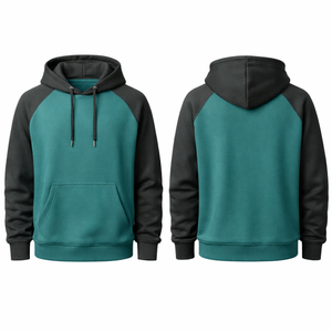 Sudadera Deportiva de Manga Raglán Bicolor en Verde Azulado y Gris Carbón, Sudadera con Capucha de Alta Calidad para Hombre, Estilo Urbano - Product Image 3