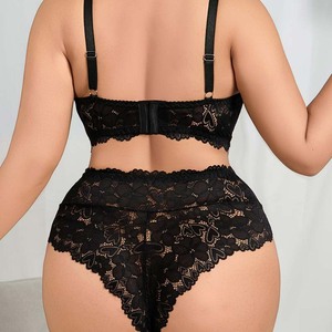 Women's 2 Piece Black Lace <b>Lingerie</b> Set Strappy Bra and Panty with Bow Sexy Underwear - Product Image 4