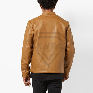 Blouson de motard homme en similicuir camel marron personnalisé, coupe ajustée, vêtement d'extérieur moto, vente en gros, manteau en cuir PU de haute qualité, fabricant - Product Image 3
