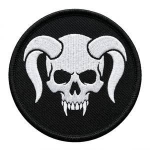 Parches termoadhesivos y para coser de calavera de rey con corona dorada, personalizados al por mayor, circulares, de sarga negra, bordados a máquina, tipo insignia, a granel - Product Image 2