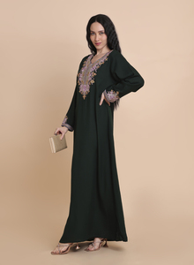 Abaya arabe élégante pour l'Aïd, brodée, col en V, manches longues, coupe classique, longueur complète, respirante, légère, pour un usage quotidien - Product Image 5