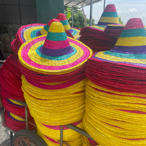 Chapeau de paille Sombrero mexicain naturel du Vietnam à large bord pour décorations de fête et protection solaire estivale 99 Gold Data - Product Image 5