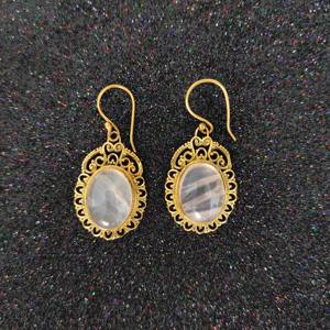Elegantes Pendientes Colgantes de Cuarzo Rosa Chapados en Oro de 18K, Joyería Bohemia para Mujer con Piedras Preciosas Naturales Ovaladas, Perfecciones de Latón Indio - Product Image 3