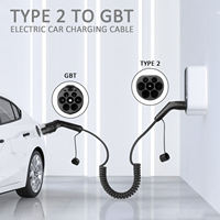 Câble de charge EV Type 2 vers GBT, 32A 7KW, niveau 2, chargeur de voiture portable avec conception en spirale pour remplacement et réparation
