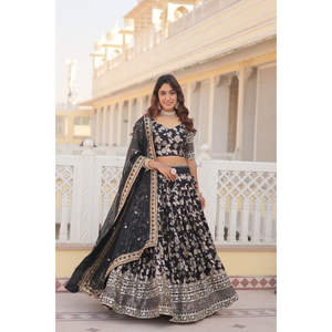 ชุด lehenga choli ผ้าแจ็คการ์ดแท้ย้อมสี - Product Image 1