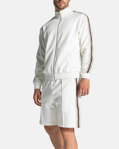 Ensemble de survêtement deux pièces pour homme, très demandé, avec sweat à capuche zippé blanc et pantalon rayé, respirant, vêtements de sport - Product Image 5