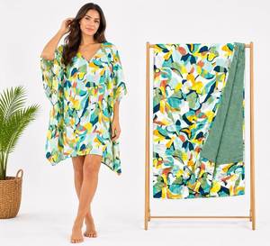 Caftán de Algodón a Rayas para Playa, Ecológico, Cuello en V, Transpirable, Asimétrico, con Pareo de Toalla de Playa - Product Image 4