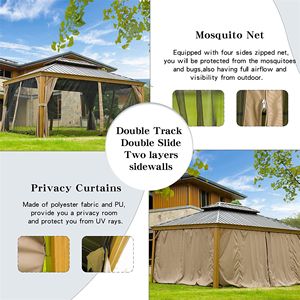Gazebo con Tetto Rigido 12 X 14, Struttura in Alluminio Rivestito in Legno, Tetto Doppio in Acciaio Zincato, Padiglione Permanente in Metallo per Esterni, Pergola con Tettoia - Product Image 3