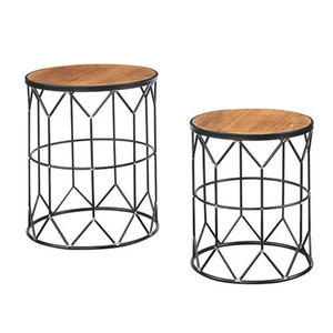 Set Of 2 Round Shape Metal And Wooden Coffee <b>Table</b> Black & <b>Brown</b> Finished For Home Living Room Decorative Furniture - Product Image 5