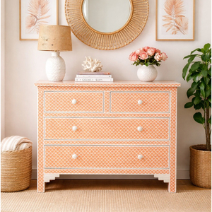 Coastal Style 4-Drawer <b>Chest</b> with Fishscale Pattern for Bedroom or Living Room <b>Storage</b> - Product Image 1
