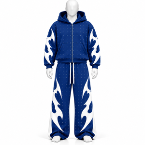 Ensemble de survêtement streetwear unisexe avec broderie de logo personnalisé, comprenant un sweat à capuche vintage uni et un pantalon empilé, en tissu épais délavé à l'acide, en vente - Product Image 1