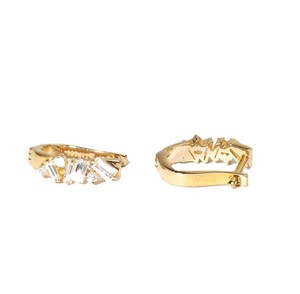 DEF Color VS VVS Clarity 10K 14K 18K <b>Solid</b> <b>Gold</b> Baguette & Round Lab Diamond <b>Huggies</b> Earrings Handmade Platinum Fine Earrings - Product Image 3