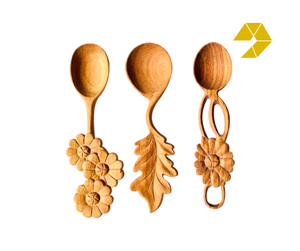 Cuchara de madera con tallado artesanal de hojas y flores, cuchara de madera con tallado de hojas y flores, logotipo personalizado, nuevo diseño, cuchara de madera. - Product Image 1