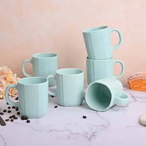 ชุดแก้วกาแฟเซรามิกทำมือสีเขียวอ่อน 6 ใบ ลายดอกไม้ พร้อมจานรอง แก้วชาขนาด 200 มล. ดีไซน์ไม่ซ้ำใคร - Product Image 3